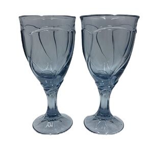 Blue Glass Goblets Set of 2 Collectible Decorative Elegant Drinkware